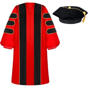 Unisex Doctoral Graduation Gown with Gold Piping | Academic doctoral Cap and Gown for Graduation Ceremony
