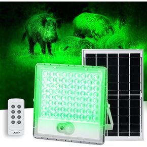 Solar Flood Light Green, Hog Lights for Night Hunting, Waterproof 67 10000LM Hunting Light Solar Powered, with Remote Control, Motion Activated Feeder Green Light for Hunting Hogs Deer Coyote Fish