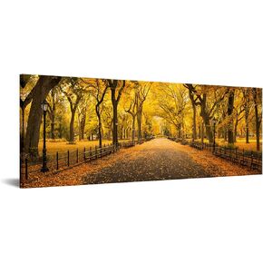 Nachic Wall New York Central Park Picture Wall Art Modern NYC Autumn Landscape Painting on Canvas USA Photo Poster Framed for Home Living Room Bedroom Decor Gallery Wrap Ready to Hang 20"x55"