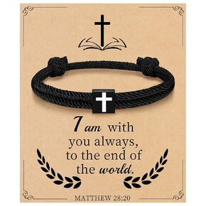 First Communion Gifts for Teen Boys, Stocking Stuffers for Teens Cross Bracelet for Men Christmas Basket Jesus Bible Verse Peter Easter Baskets Inspirational Gifts Handmade Rope Jewelry