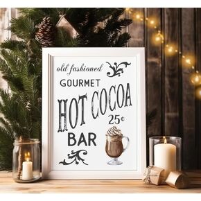HOT COCOA BAR Art PRINT | 5" x7" or 8"x 10" Options | FRAME NOT INCLUDED | Vintage Hot Cocoa Bar Sign | Holiday Home Decor | Holiday Christmas Party | Christmas Hot Cocoa Bar Station (8"x10" Print)
