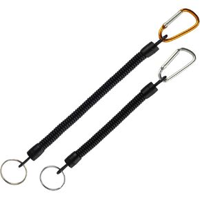 Tool Lanyards for Hand Tools 2 Pcs - Fishing Lanyard with Split Ring & Carabiner - Plastic Spring Elastic Coiled Lanyard - Safety Tool Tether for Fishing, Hiking Camping Tools