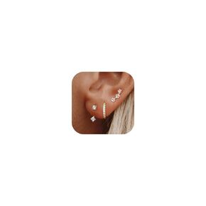 Silver Hoop Earrings Set for Women Dainty Studs Earrings Rhinestone Hoop Earrings Piercing Cartilage Earrings Hypoallergenic Small Hoop Earrings Jewelry Gift for Women (Silver)