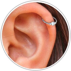 Silver Cartilage Earrings - Tiny 8mm And Thin 20 Guage Helix Rings - 3mm White Opal And 2mm Silver Beads – 925 Sterling Silver Helix Piercing Jewelry