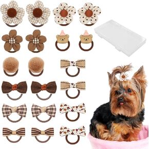 20 Pcs Dog Hair Bows with Rubber Bands Pink Puppy Hair Bows for Small Dogs Cute Elastic Handmade Puppy Dog Bowknot Hair Bow Bulk Grooming Flower Ball Bows Topknot for Pet Hair Accessories (Pink)