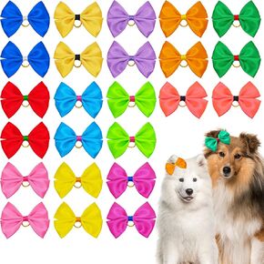 24PCS Big Dog Hair Bows for Large Dog Solid Color Pink Bule Red Purple Yellow Green Orange Rose Girl Boy Bowknot Topknot Grooming Hair Accessories