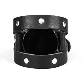 Leather double wrap band 20mm 22mm Compatible with Samsung Galaxy Watch Classic Active and other Smart watches with a classic lug, Handmade UA 2870 (black leather + steel + 6.9-7.5 in + 20mm)
