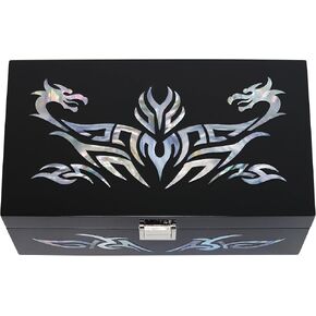 MADDesign Mother of Pearl Watch Box Jewelry Organizer Daily Storage Handmade Tribal Dragon Design (Black)