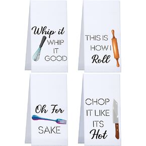 Patelai 4 Pieces Funny Kitchen Towels Dish Towels with Funny Saying Cute Decorative Dishcloths Sets Fun Dish Towels for Housewarming Present Home Kitchen Tools, 16 x 24 Inch