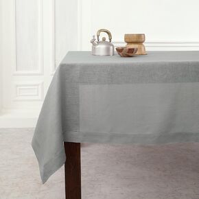 Solino Home Soft Grey Linen Tablecloth 90" L x 60" W Inch – 100% Pure Linen Classic Hemstitch Tablecloth – Machine Washable Dining Tablecloth for Fall, Thanksgiving, Christmas, Winter Decor