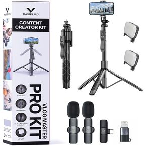 Vlogging Kit for iPhones, Tripod for Phones, Selfie Stick, YouTube TikTok Video Vlogging Stabilizer, Signal-to-Noise Rate ≥64dB, 65-100mm Phone Size, High Capacity Battery with Bluetooth Mic
