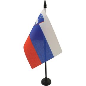 علم طاولة سلوفينيا من AZ FLAG مقاس 4 بوصة × 6 بوصة - علم مكتب سلوفيني مقاس 15 × 10 سم - عصا وقاعدة بلاستيكية سوداء