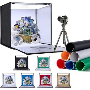 Photo Studio Light Box, 12"x12" Professional Dimmable Shooting Tent Kit with 120 LEDs Lights & 6 Kinds Double-Sided Color Backgrounds for Product Photography