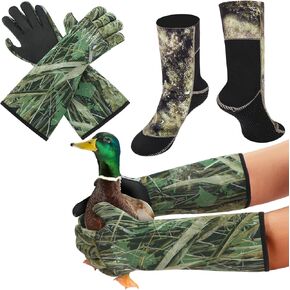 Coume 2 Pack Decoy Gloves Waterfowl and Insulated Hunting Socks Duck Hunting Accessories and Gear Waterfowl Gloves Waterproof Wader Socks for Men & Women Cold Weather