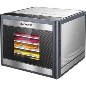 VIVOHOME Food Dehydrator Machine, 6 Trays Dehydrator for Jerky, Fruits, Meat, Stainless Steel Electric Dryer Dehydrator with 48H Timer, Temperature Control for Vegetables, Herbs, Mushroom, Dog Treats