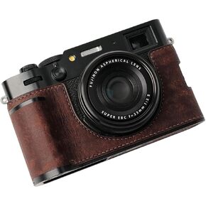 Camera Specialized Genuine Leather Half Case Suitable for FUJIFILM X100VI - Top Layer Cowhide Body + Metal Base Plate + Hand Shank 3-in-1 Design (PinkA)