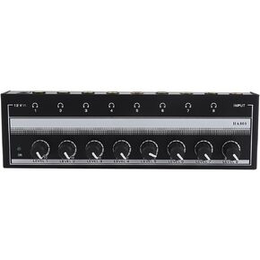 Estink Mini Headphone Amplifier, Portable Clear Sound Metal Stereo Audio Amplifier 8 Headphone Output and 1 Input Channels for Studio and Stage, 100 to 240V(US Plug)