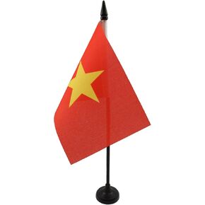 AZ FLAG Vietnam Table Flag 4'' x 6'' - Vietnamese Desk Flag 15 x 10 cm - Black Plastic Stick and Base