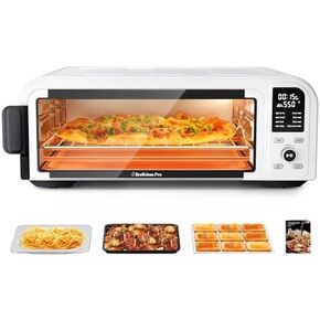 Beelicous Pro 19QT Digital 8-in-1 Air Fryer Toaster Oven, 550°F Flavor-Lock Tech, Flip Up & Away Capability, 40+ Recipes, Airfryer Countertop Oven Combo, 4 Accessories, Fit 13" Pizza, Stainless Steel