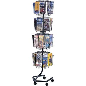 Safco Products 4139CH Rotary Magazine Literature Floor Display Rack, 16 Compartments, 4 Rotating Tiers, Lockable Freestanding with 5 Dual Rolling Mobile Casters - Charcoal