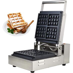 Waffle Maker Machine Rectangle Commercial New Electric Nonstick Deep Waffle 4 Pcs Iron with Temperature and Time Control and Stainless Steel 110V for Home Kitchen Parties Use