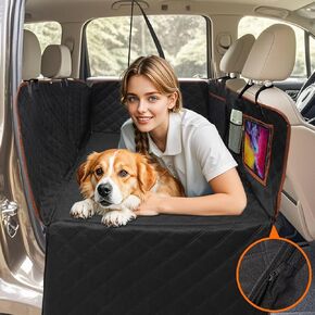 Back Seat Extender for Dogs, Hard Bottom Car Seat Cover for Dogs Support 400lbs, Waterproof Pet Hammock with Mesh Window for SUVs, Trucks & Cars