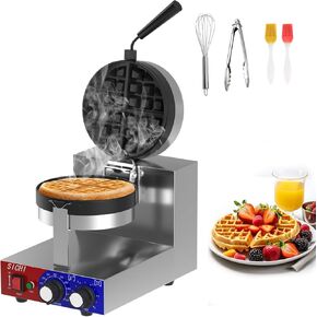 SICHI Nonstick Belgian Waffle Maker with 550℉Heating and Timer Control, Electric Commercial Flip Waffle Maker,1200W Round Waffle Maker for Restaurant and Kitchen,Home, Snack Bars,Dessert Breakfast