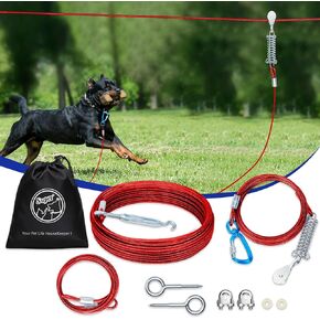 Supet Dog Runner for Yard, 50 FT Durable Dog Tie Out Cable for Camping. Portable Trolley System for Dogs up to 300Lbs. Dog Camping Essential Dog Runs for Outside Suitable for Yard, Camping, Parks