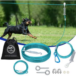 Supet Dog Runner for Yard, 50 FT Durable Dog Tie Out Cable for Camping. Portable Trolley System for Dogs up to 300Lbs. Dog Camping Essential Dog Runs for Outside Suitable for Yard, Camping, Parks