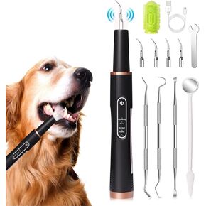 Dog Tartar and Plaque Remover for Teeth,Sonic Tooth Cleaner for Dogs,Dental Tools Set Dog Teeth Cleaning Kit 5 Cleaning Options Available,Dog Tooth Plaque Remover with LED Light - Black