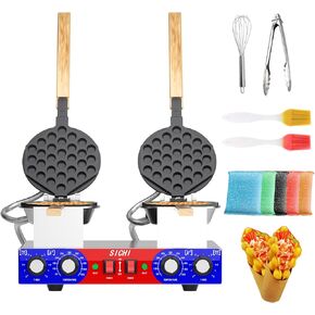SICHI Bubble Waffle Maker Machine with 550℉Heating and Timer Control,7'' x 8'' Large Egg Pancake Double-sided Egg Waffle Maker with Nonstick,Commercial double-head Waffle Maker for Restaurant Kitchen