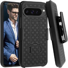 Fingic for Google Pixel 9 Pro XL Case with Belt Clip Holster Case Slim Combo Shell with Kickstand Swivel Holster Rugged Shockproof Antiscratch Fullbody Protective Case for Google Pixel 9 Pro XL,Black
