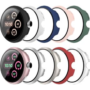 10 Pack Case for Google Pixel Watch 3 45mm with Tempered Glass Screen Protector, Shockproof Hard PC Bumper, All-Around Protective Cover Compatible with Pixel Watch 3 45mm Accessories