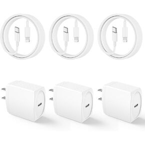20W USB C Fast Charger 10 FT [MFi Certified] Compatible with iPhone 14 13 12 11 XS XR X 8 iPad, 3 Pack PD Wall Charger Block with 10FT Long Type C Lightning Cable (Black)