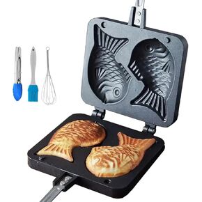 Taiyaki Fish-shaped Cake Pan, Non-stick Waffle Cake Maker with Long Handle, Pancake Baking Double Pan Mold Pan Mold for Home DIY Cooking Party Dessert