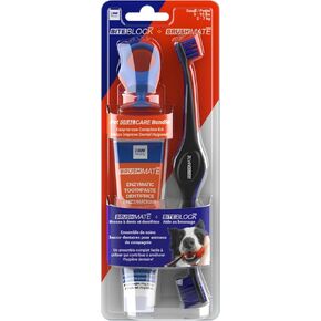 Doggy Breath to Doggy Fresh Dog Dental Care Kit Includes Enzymatic Toothpaste, Dual Brush Head Toothbrush with Angled Bristles and Blue Bite Block to Gently Keep Pets Jaw Open (Blue, Medium)