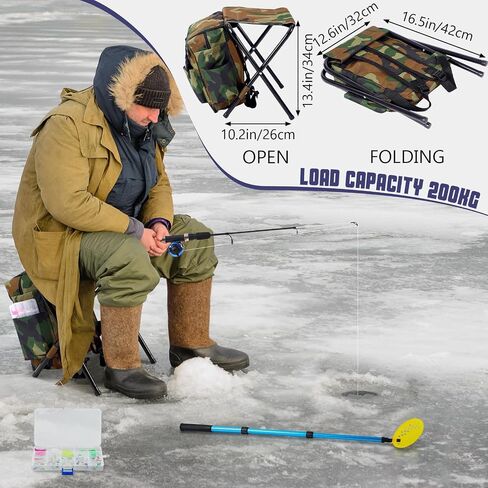 Hungdao Ice Fishing Rod and Reel Combo Ice Fishing Gear with Folding Backpack Chair Ice Fishing Pole Ice Scoop Ice Fishing Jigs Lures with Lures Box Ice Fishing Equipment Full Winter Ice Fishing Kit in Saudi Arabia