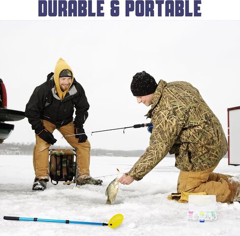 Hungdao Ice Fishing Rod and Reel Combo Ice Fishing Gear with Folding Backpack Chair Ice Fishing Pole Ice Scoop Ice Fishing Jigs Lures with Lures Box Ice Fishing Equipment Full Winter Ice Fishing Kit in Saudi Arabia