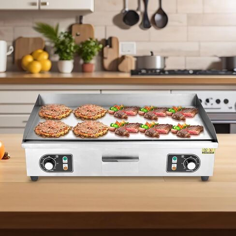 Commercial Electric Grill for Perfectly Grilled Meals - 14-Inch Countertop Teppanyaki Flat Grill, Non-Stick Surface, Durable Stainless Steel, Adjustable Temperature Control, and Efficient 110V Power in Kuwait