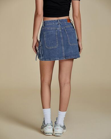 Luvamia جان التنانير للنساء الدنيم بسط البضائع عالية الخصر العصرية Y2K تنورة صغيرة مع جيوب فائدة in Kuwait