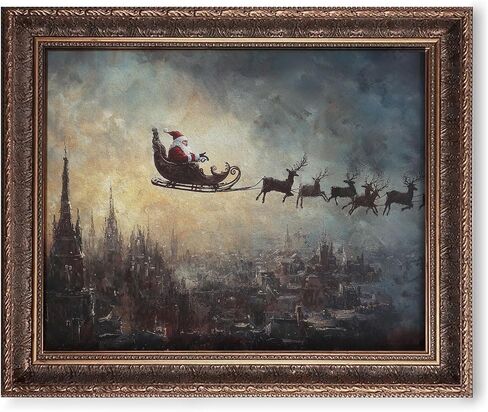 Vintage Christmas Tree Painting Print, Santa Claus Christmas Art Print, Antique Holiday Winter Wall Decor, Winter Xmas Vintage Wall Art, Holiday Decor (11 x 14 in Print Unframed, Santa Flying) in Kuwait
