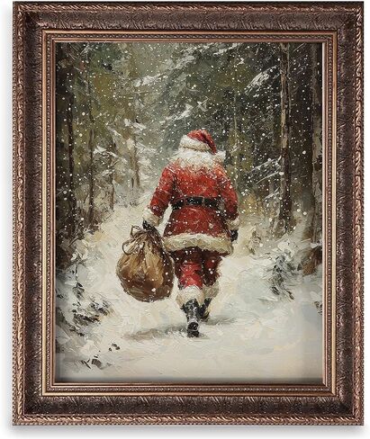 Vintage Christmas Tree Painting Print, Santa Claus Christmas Art Print, Antique Holiday Winter Wall Decor, Winter Xmas Vintage Wall Art, Holiday Decor (11 x 14 in Print Unframed, Santa Flying) in Kuwait