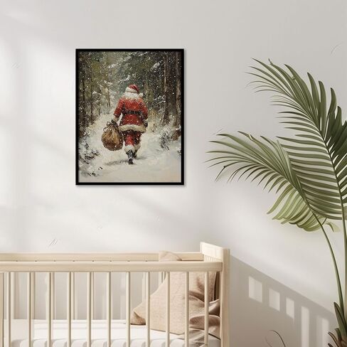 Vintage Christmas Tree Painting Print, Santa Claus Christmas Art Print, Antique Holiday Winter Wall Decor, Winter Xmas Vintage Wall Art, Holiday Decor (11 x 14 in Print Unframed, Santa Flying) in Kuwait