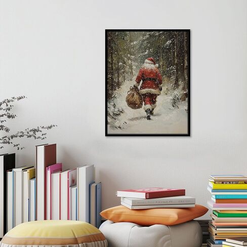 Vintage Christmas Tree Painting Print, Santa Claus Christmas Art Print, Antique Holiday Winter Wall Decor, Winter Xmas Vintage Wall Art, Holiday Decor (11 x 14 in Print Unframed, Santa Flying) in Kuwait