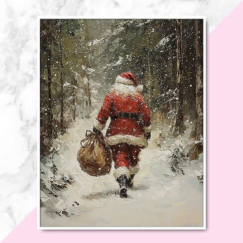 Vintage Christmas Tree Painting Print, Santa Claus Christmas Art Print, Antique Holiday Winter Wall Decor, Winter Xmas Vintage Wall Art, Holiday Decor (11 x 14 in Print Unframed, Santa Flying) in Kuwait