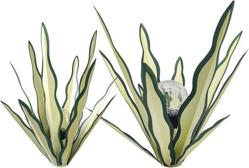 Metal Agave Plant Garden Art, 2 Pack Tequila Rustic Sculpture, Rustic Metal Agave Plants Garden Lawn Home Ornaments, for Yard Stakes, Garden Figurines, Outdoor Patio (2 PCS White Flowers) in Saudi Arabia