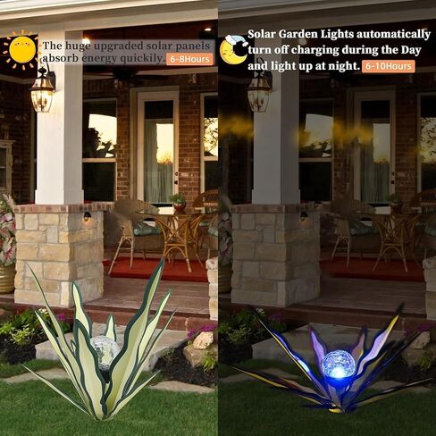 Metal Agave Plant Garden Art, 2 Pack Tequila Rustic Sculpture, Rustic Metal Agave Plants Garden Lawn Home Ornaments, for Yard Stakes, Garden Figurines, Outdoor Patio (2 PCS White Flowers) in Saudi Arabia