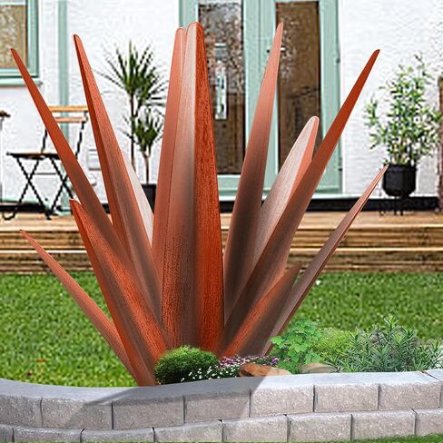 Enlarge Metal Plants Tequila Rustic Sculpture, Outdoor Patio Yard, Home Decor Hand Painted Agave Garden Statue, Outdoor Lawn Ornaments Yard Stakes for Mom Gift (1 Large Blue) in Kuwait
