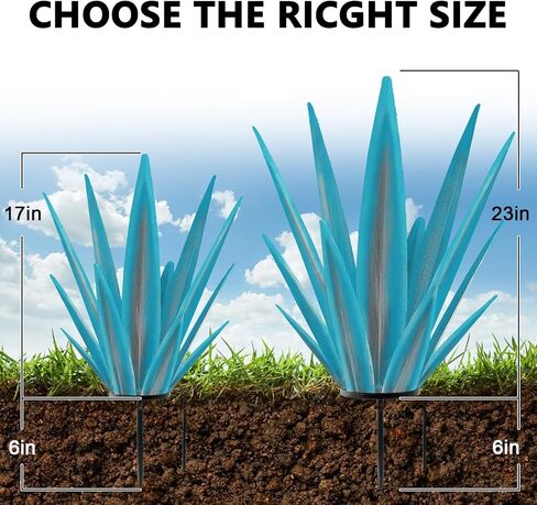Enlarge Metal Plants Tequila Rustic Sculpture, Outdoor Patio Yard, Home Decor Hand Painted Agave Garden Statue, Outdoor Lawn Ornaments Yard Stakes for Mom Gift (1 Large Blue) in Kuwait