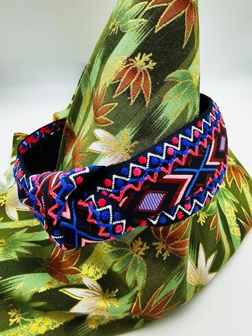 Boho Ethnic Wind Knotted Headbands Handmade Embroidered Blue Headbands Non-slip Elastic Vacation Headband for Women in Saudi Arabia